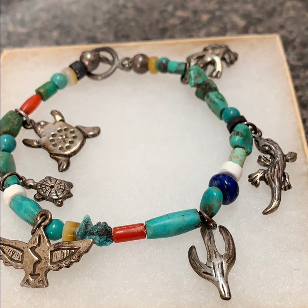 Handmade turquoise bracelet w/ charms - Picture 2 of 6